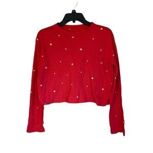 Victoria's Secret PINK campus Tee long sleeve crop Red Gold stars